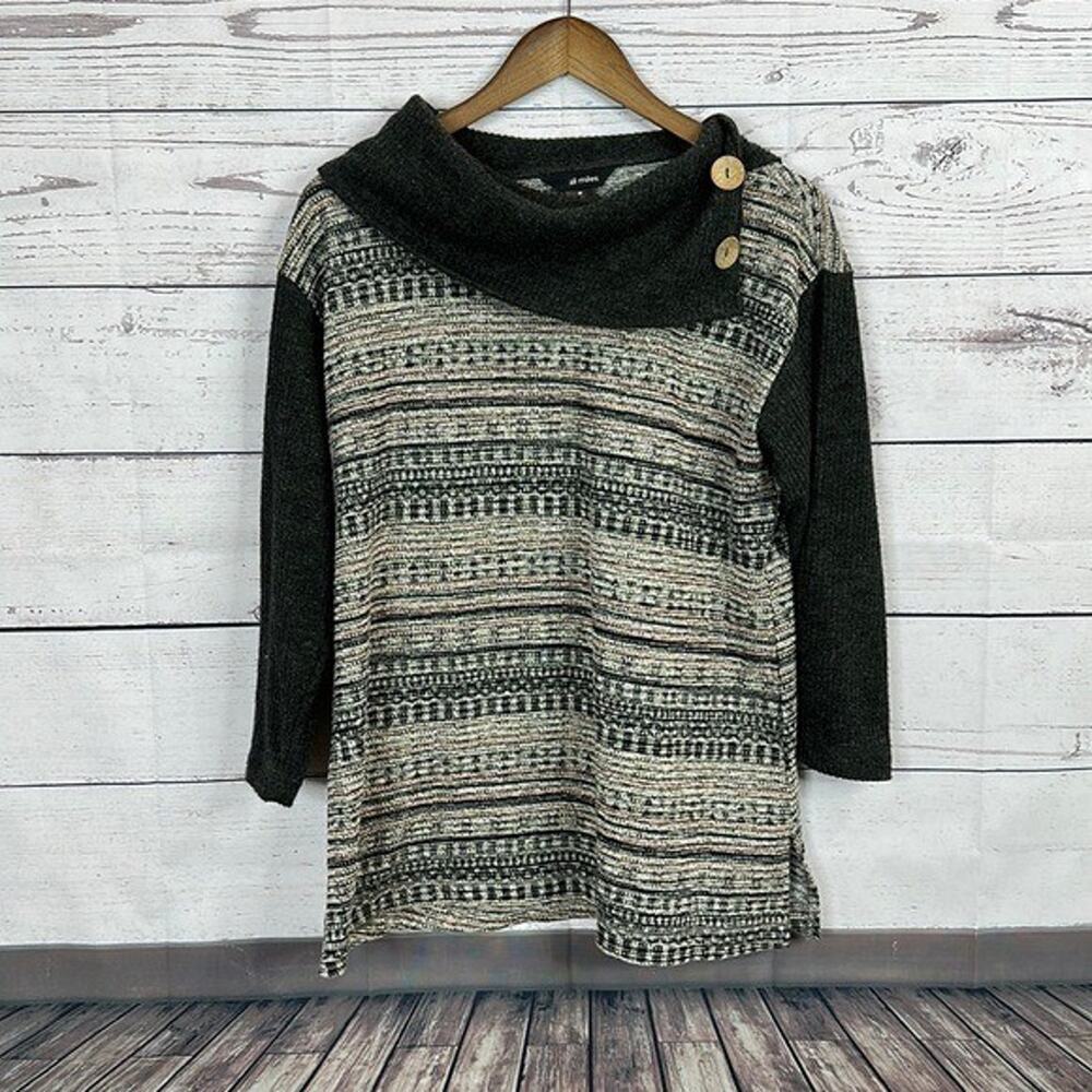 Ali Miles Top Tunic Womens Medium Knit Pull Over Boxy Art Multicolor Soft Warm